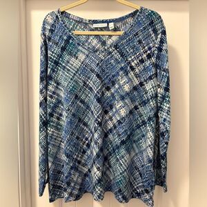 Susan Graver Blue and Teal Abstract Top Size XL